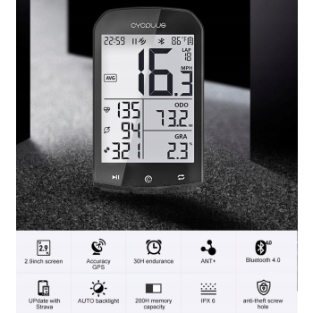 Licznik rowerowy bezprzewodowy Aplik. ANT+GPS Cycplus M1 V2.0