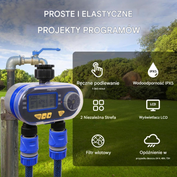 Sterownik automatyczny nawadniania 2 sekcje na kran LCD Programator czasu Aqualine