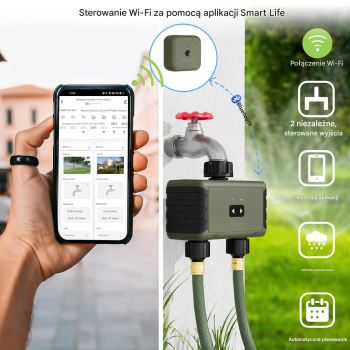 Sterownik automatyczny nawadniania 2 sekcje na kran WiFi, Bluetooth Diivoo