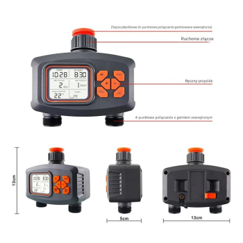 Sterownik automatyczny nawadniania 2 sekcje na kran LCD Programator czasu H47913