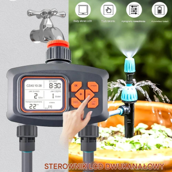 Sterownik automatyczny nawadniania 2 sekcje na kran LCD Programator czasu H47913