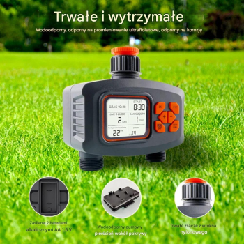 Sterownik automatyczny nawadniania 2 sekcje na kran LCD Programator czasu H47913