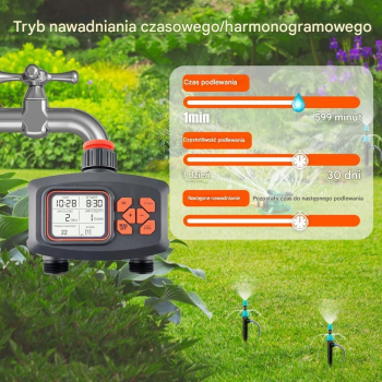 Sterownik automatyczny nawadniania 2 sekcje na kran LCD Programator czasu H47913