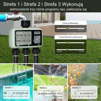 Sterownik automatyczny nawadniania 3 sekcje na kran LCD Programator czasu HCT-378