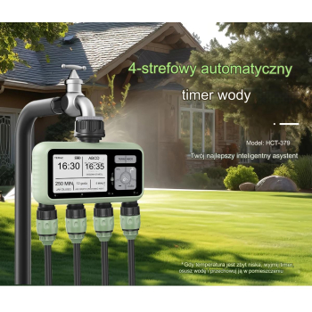 Sterownik automatyczny nawadniania 4 sekcje na kran LCD Programator czasu HCT-379