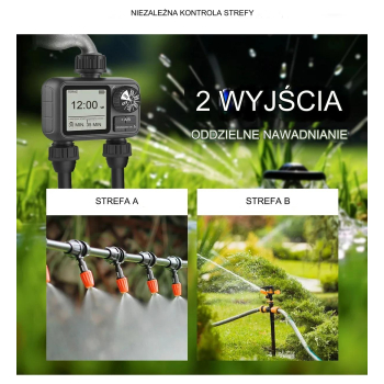 Sterownik automatyczny nawadniania 2 sekcje na kran LCD Programator czasu HCT-M06