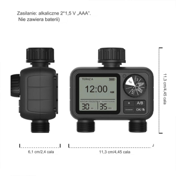 Sterownik automatyczny nawadniania 2 sekcje na kran LCD Programator czasu HCT-M06