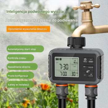 Sterownik automatyczny nawadniania 2 sekcje na kran LCD Programator czasu