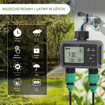 Sterownik automatyczny nawadniania 2 sekcje na kran LCD Programator czasu