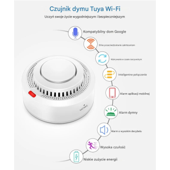 Czujnik Detektor dymu TUYA WiFi Bezprzewodowy Sygnalizacja Na Telefon