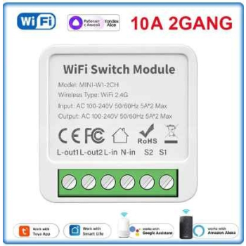 PRZEKAŹNIK STEROWNIK WŁĄCZNIK WIFI 2 obwody do puszki 60 Tuya
